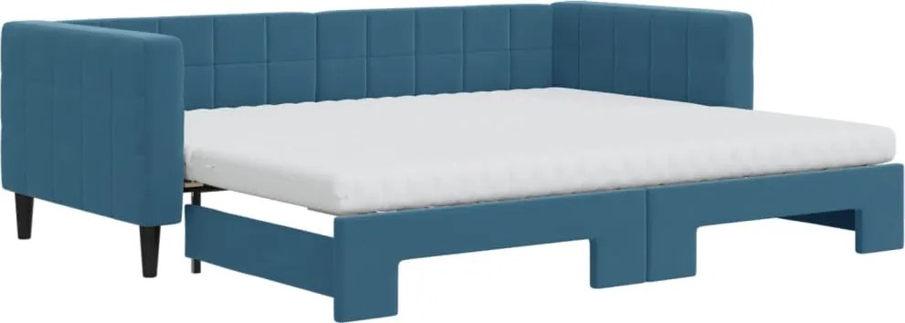 3196714 vidaXL Канапе с изтеглящо легло и матраци синьо 90x200 см кадифе