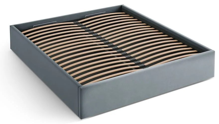 Светлосиньо двойно легло 200x200 cm тапицирано с място за съхранение/без табла с включена подматрачна рамка Susan – Micadoni