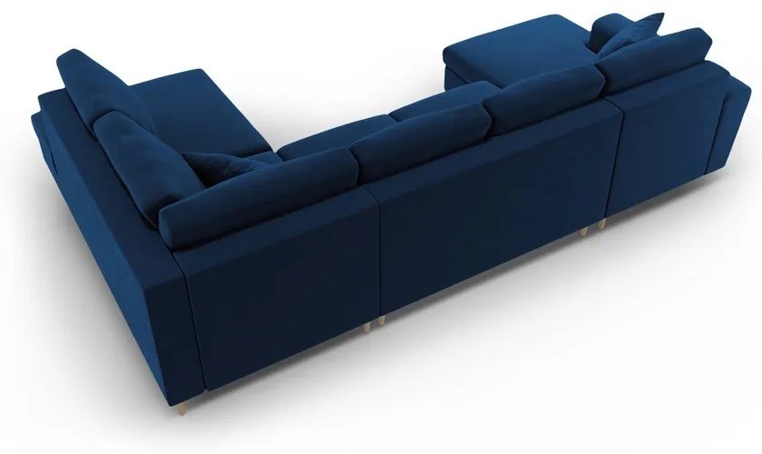 Син кадифен разтегателен ъглов диван с място за съхранение (десен ъгъл/U форма) Kyoto – Cosmopolitan Design