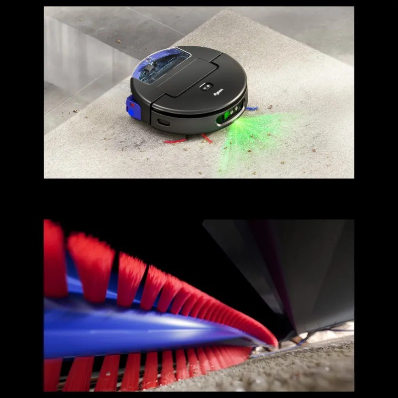 Прахосмукачка робот Dyson Spot+Scrub Ai 586183-01, 18000 Pa, 3 л, Сухо/мокро, Разпознаване на петна, Автоматична станция, Черен/Син