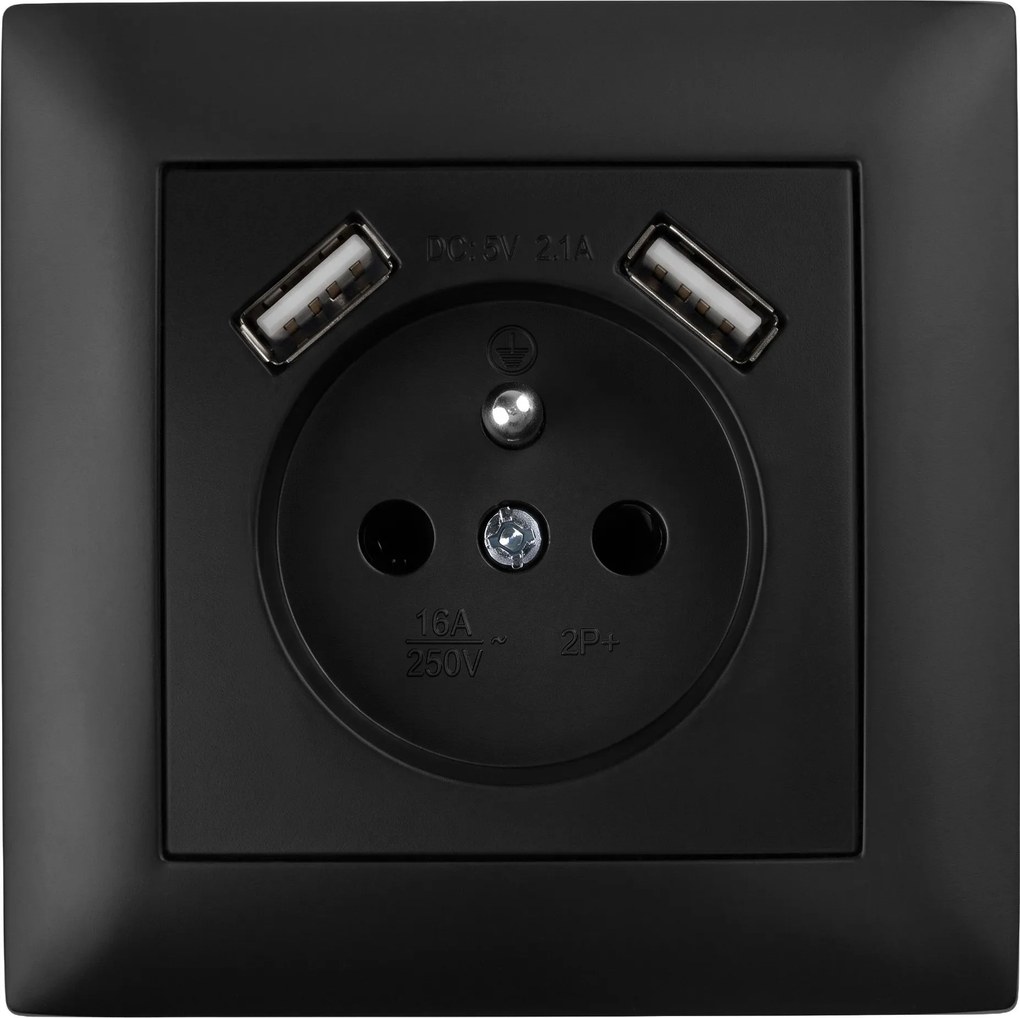 Единичен контакт със заземяване + 2x USB-A OSTE JNH003-G Black