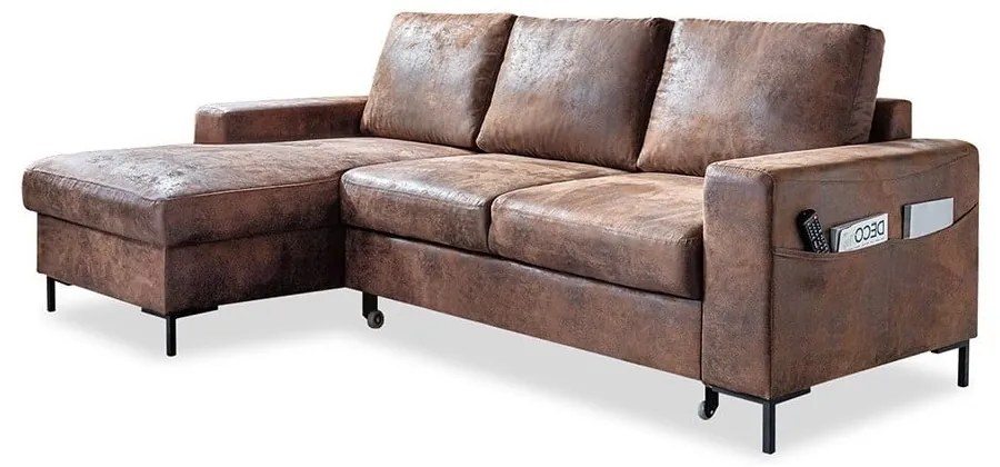 Винтидж кафяв кожен разтегателен диван, ляв ъгъл Lofty Lilly - Miuform