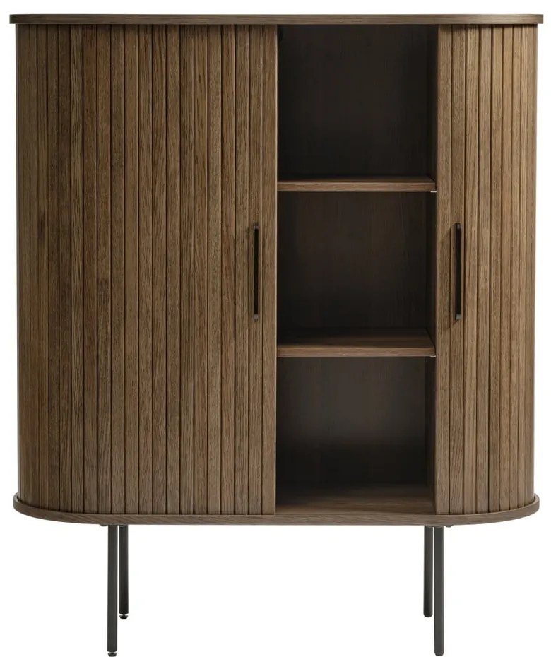 Кафяво шкафче от декор от дъб с плъзгащи се врати 100x118 cm Nola – Unique Furniture