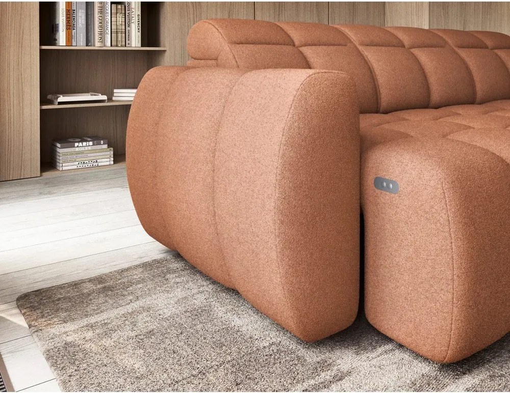 Сгъваем с място за съхранение ъглов диван от букле в цвят сьомга (десен ъгъл L форма) Falconn – ELTAP