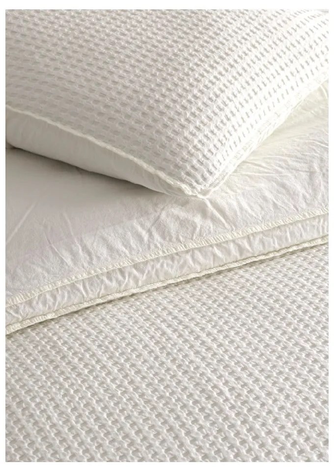 Бяло единично спално бельо от памук Renforcé 140x200 cm Waffle Striped – Mila Home Luxury