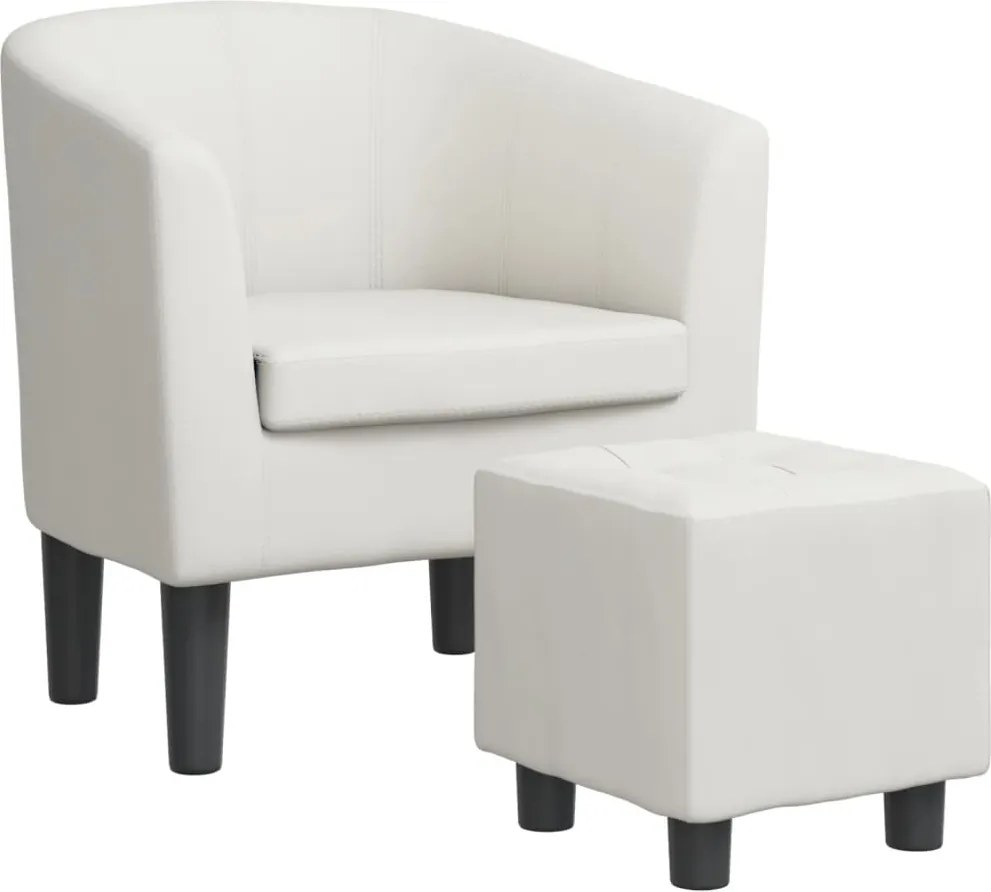 356494 vidaXL Объл фотьойл с табуретка за крака, бял, изкуствена кожа