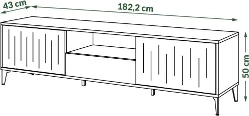 Шкаф РИМИНИ РТВ-182 Елегантен Орех/Черно - МОДЕРЕН ТВ ШКАФ С ЧЕКМЕДЖЕ/РАФТ И НАБРАЗДЕНИ ФРОНТОВЕ
