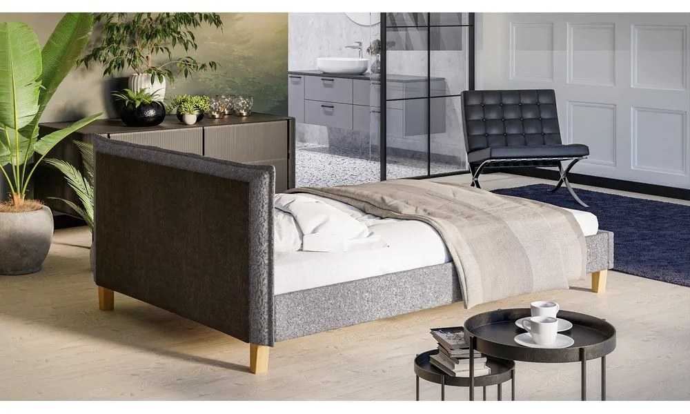 Сиво тапицирано двойно легло с решетка 140x200 cm Tina - Ropez