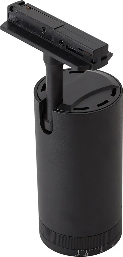 Модерен черен прожектор за 1-фазна релсова система, включващ LED, въртящ се и накланящ се - Iconic Zoom