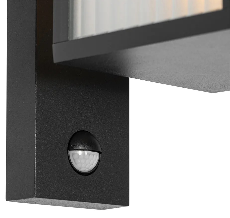 Външна стенна лампа черна с релефно стъкло и сензор за движение - Charlois