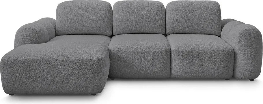 Сив сгъваем/с място за съхранение ъглов диван от прежда с примки от букле (ляв ъгъл) Montaigne – Bobochic Paris