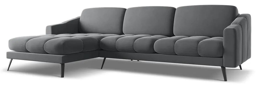 Сив кадифен ъглов диван (ляв ъгъл) Nalu – Makamii
