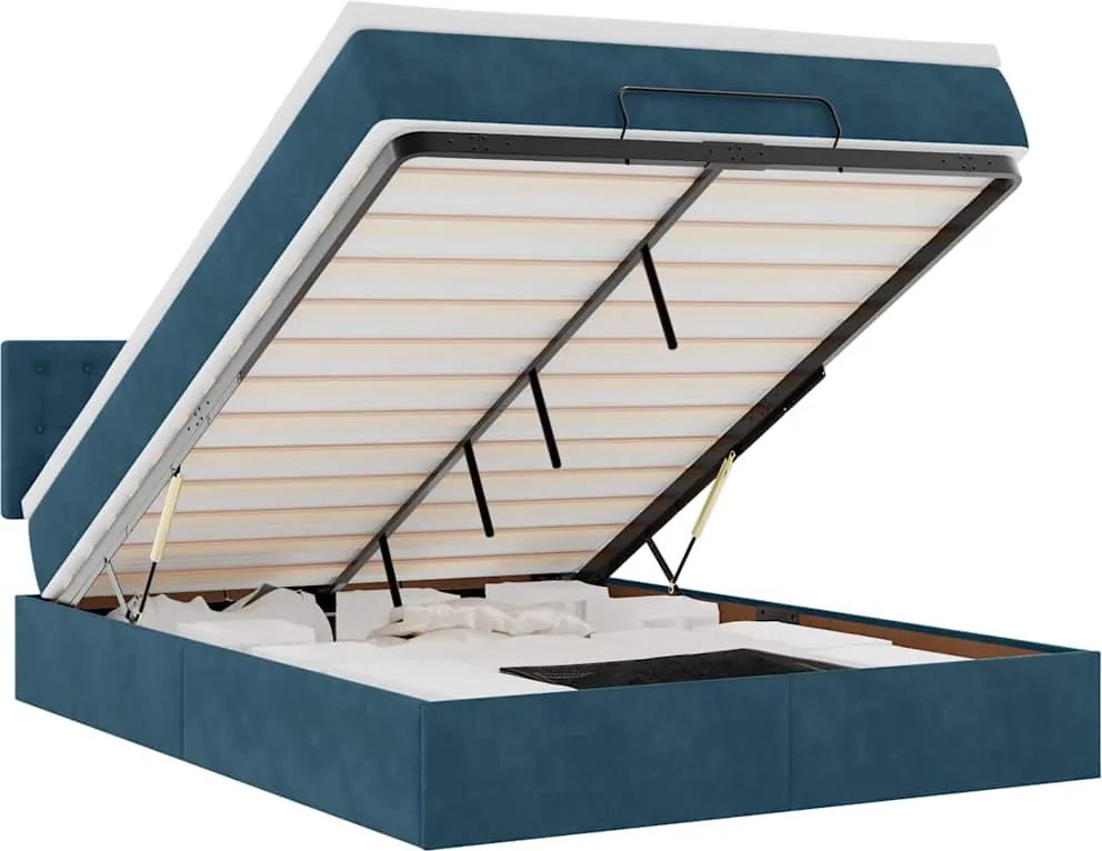 3312768 vidaXL Османска легло с матрак и LED, тъмносиньо, 140x190 см, кадифе