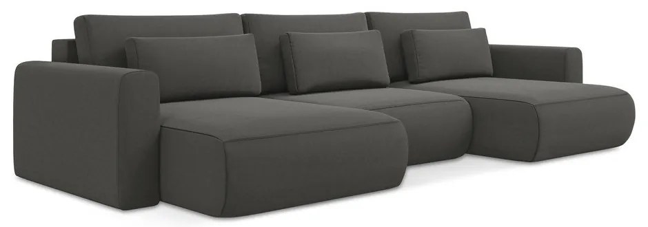 Тъмносив кадифен разтегателен ъглов диван с място за съхранение (U форма) Kapua – Makamii