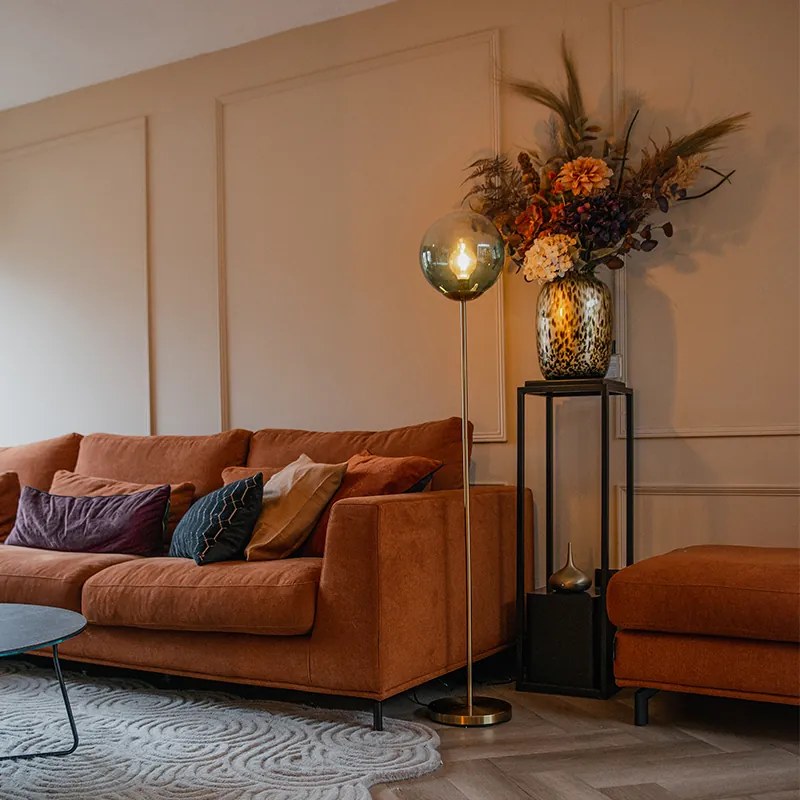 Подова лампа в стил Арт Деко месинг със зелено стъкло - Pallon