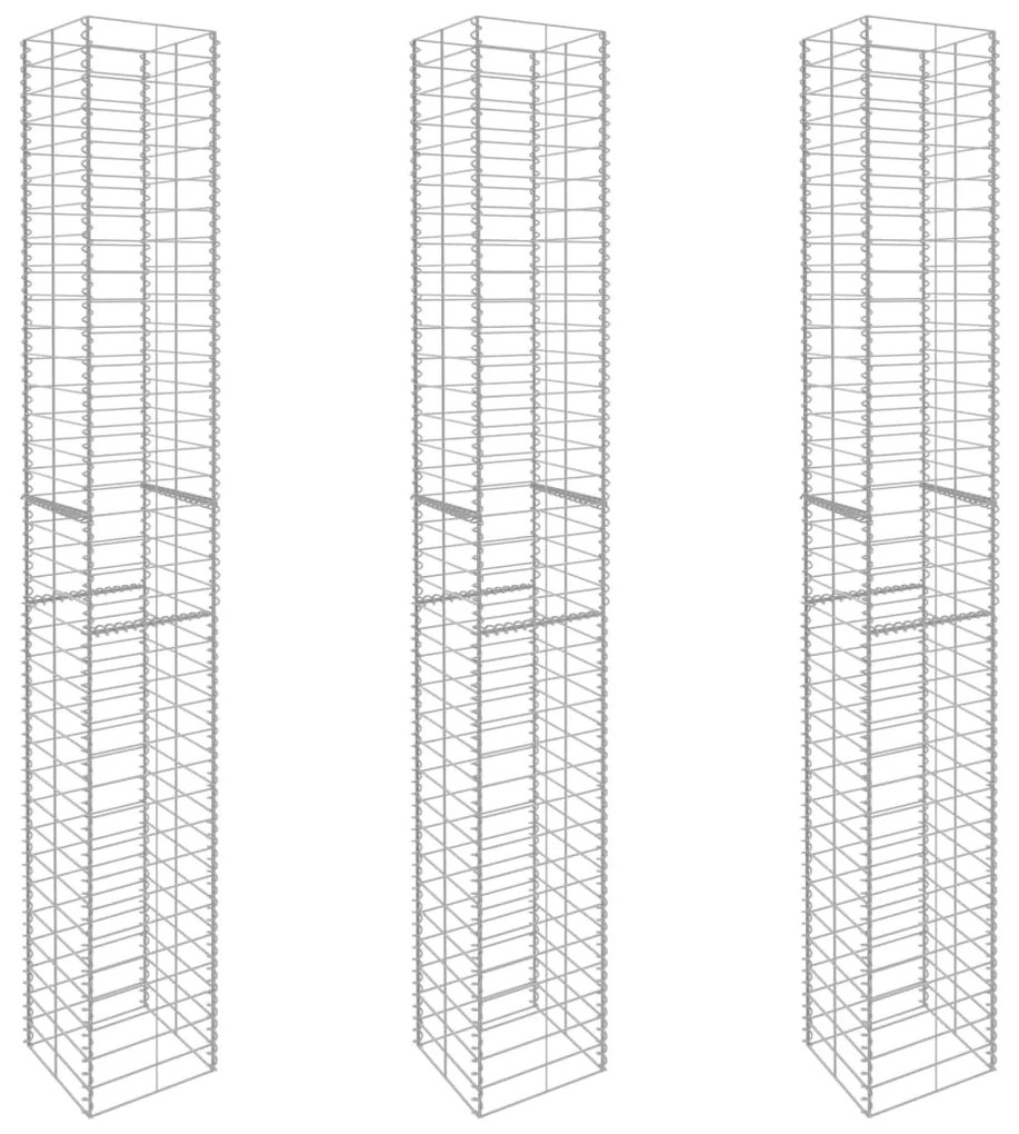 145088 vidaXL Габионни кошници, 3 бр, поцинкована стомана, 25x25x197 см