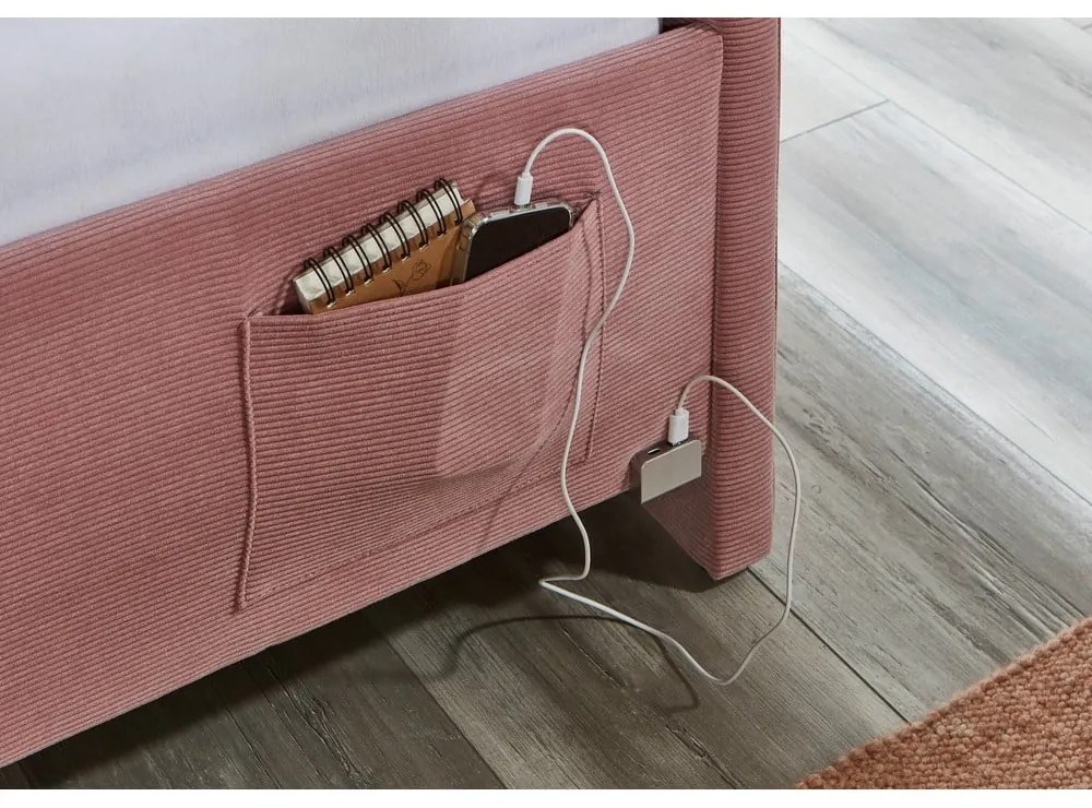 Розово тапицирано ъглово детско легло 90x200 cm без ламелно дъно Cool – Meise Möbel