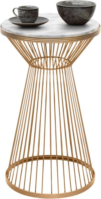 Cresta metal - МДФ side table in gold - white marble color Ø34,5x58,5см.