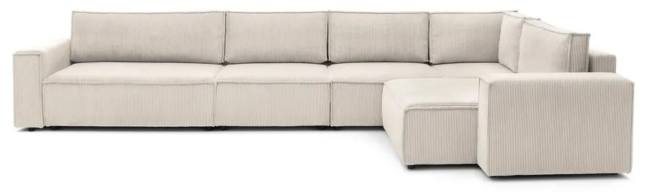Кремав ъглов диван от велур, десен ъгъл Nihad modular - Bobochic Paris