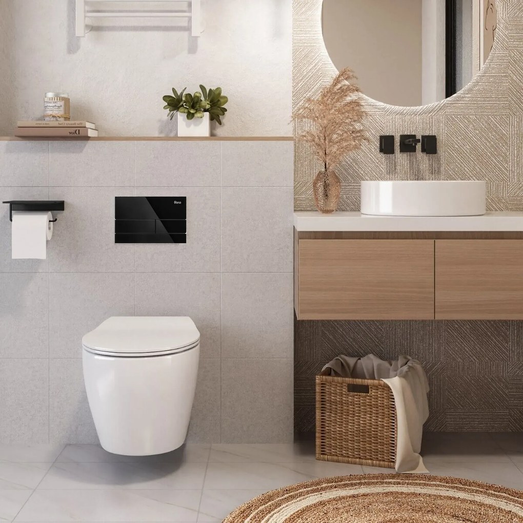 Бутон за тоалетна K011A-Q и Slim024N Rea T Black Glass