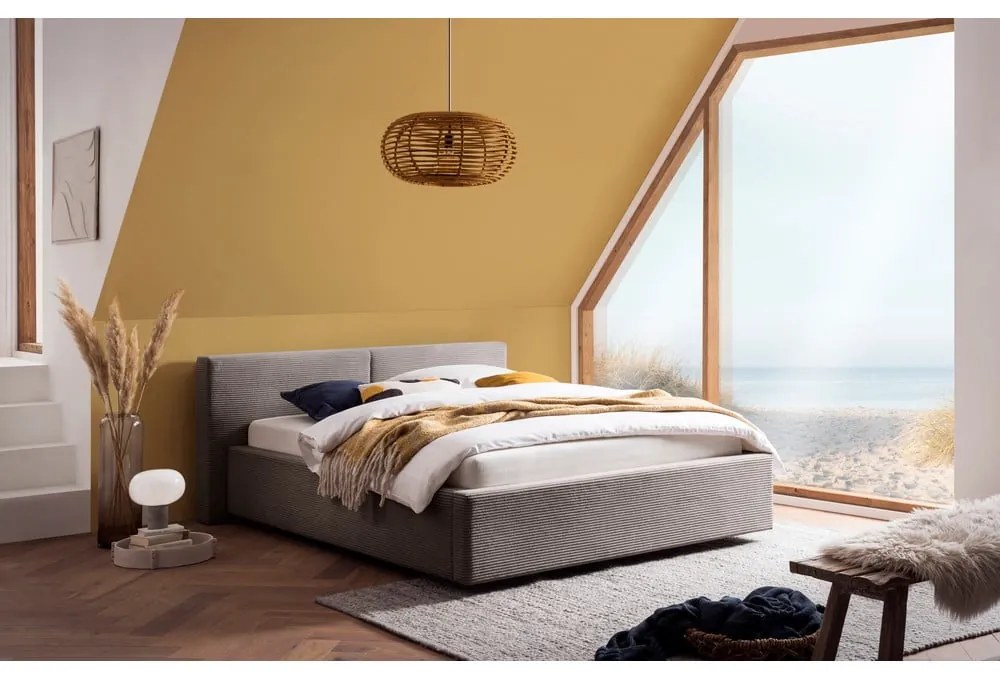 Светлокафяво двойно легло 140x200 cm тапицирано без ламелно дъно Cube – Meise Möbel