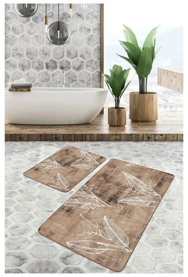 Кафяви кадифени килими за баня в комплект от 2 бр. 60x100 cm – Mila Home