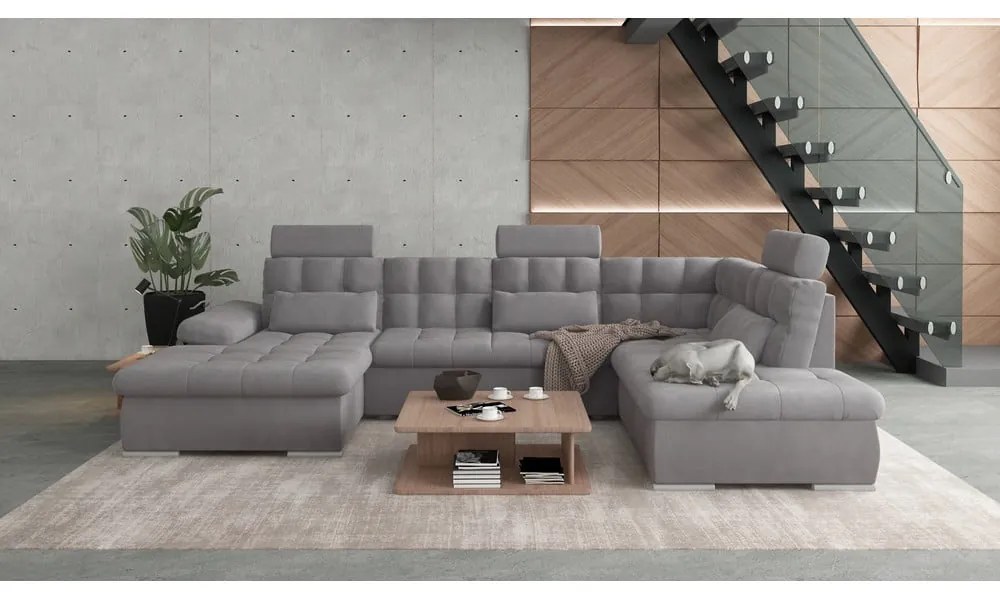 Сив разтегателен ъглов диван с място за съхранение (десен ъгъл/U форма) Merkur – Ropez