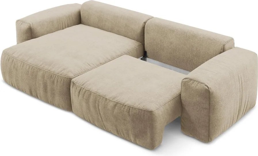 Светлокафяв шенилов сгъваем ъглов диван (ляв ъгъл) Kuki – Makamii