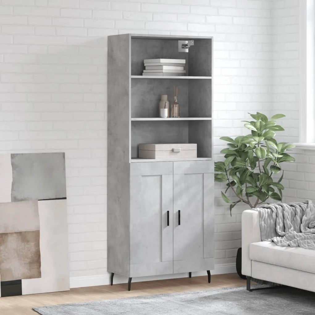 3189977 vidaXL Висок шкаф, бетонно сив, 69,5x34x180 см, инженерно дърво