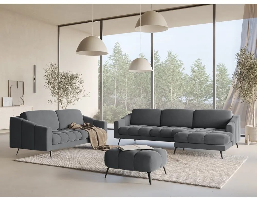 Сив кадифен диван 202 cm Nalu – Makamii