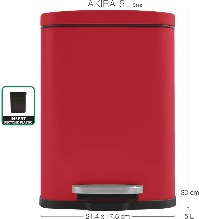 Червено стоманено кошче за боклук с педал 5 l Akira – Spirella
