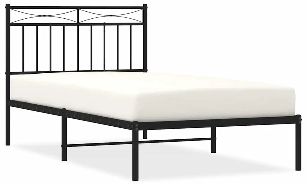 373685 vidaXL Метална рамка за легло с горна табла, черна, 100x190 см