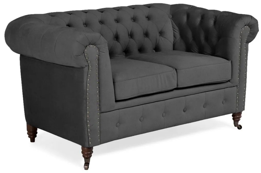 Диван Chesterfield в цвят тъмносиво, двуместен 150х86х80 см