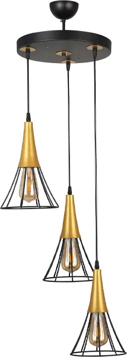 Хавана E27 метална триосветителна таванна лампа в черен - златист цвят 30x30x112см.