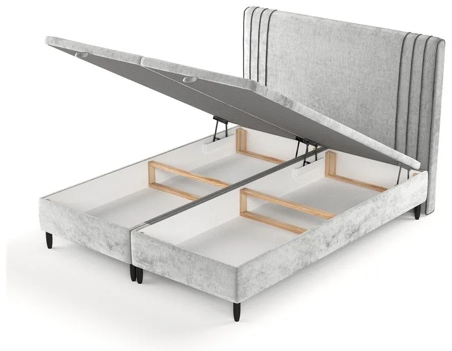 Сиво тапицирано двойно легло с място за съхранение 200x200 cm Musca – Maison de Rêve