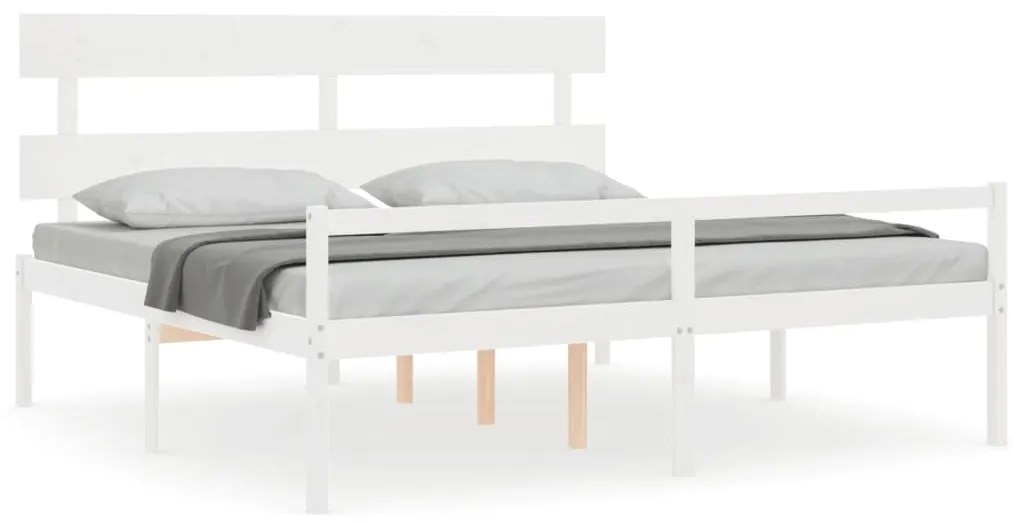 3195372 vidaXL Легло за възрастни с табла, бяло, 200x200 см, масивно дърво