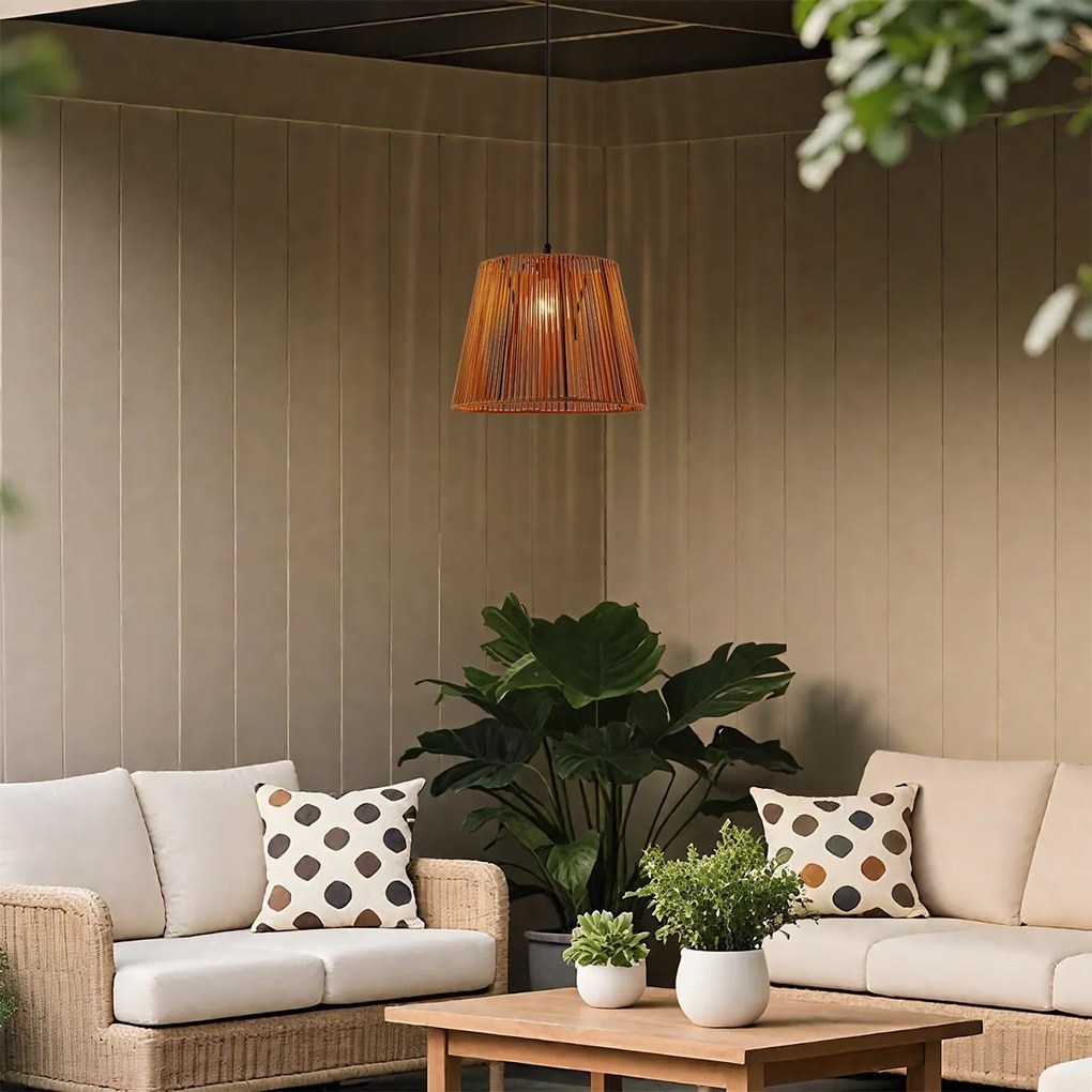 Външна висяща лампа черна с оранжев въжен абажур IP44 - Cava Jayla