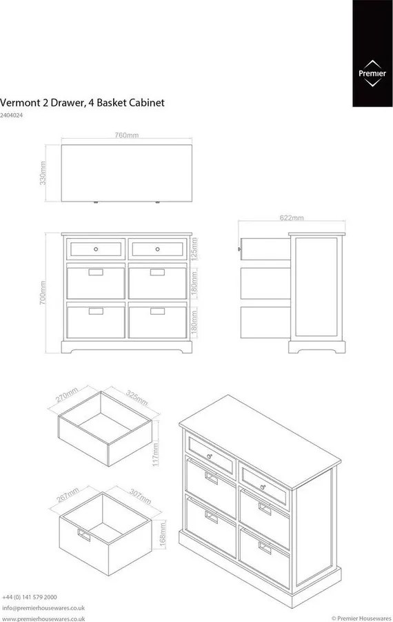 Скрин от масивна Пауловния в цвят слонова кост 76x70x33 cm Vermont – Premier Housewares