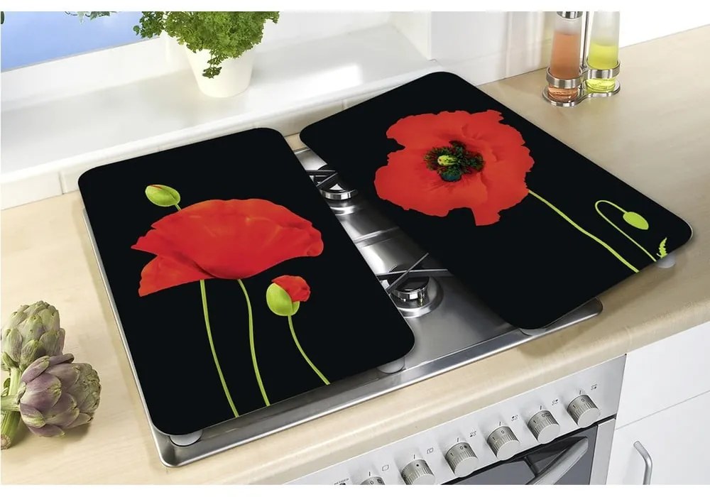 Капаци за печка в комплект от 2 броя от закалено стъкло 52x30 cm Poppy - Maximex