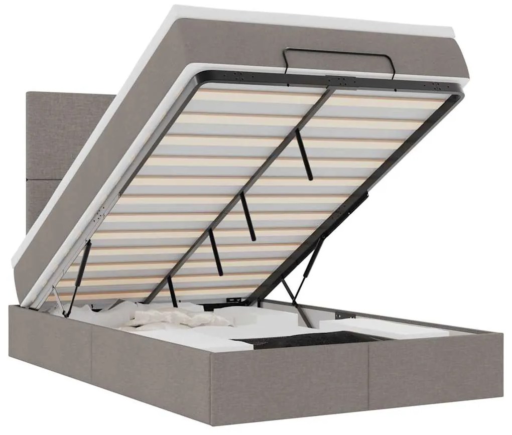 3313917 vidaXL Османска легло с матрак и LED, таупе, 120x200 см, плат