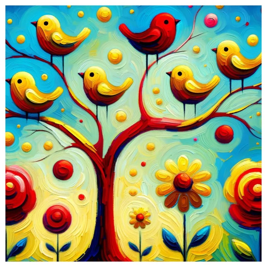 Картина на платно – Цветя и дърво на живота