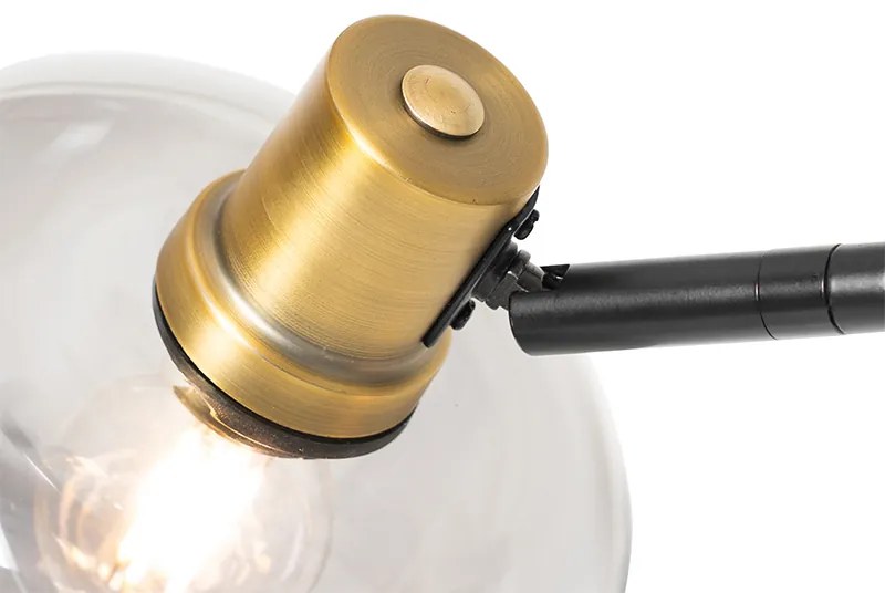 Смарт подова лампа черна със злато и димно стъкло 3 светлини вкл. 3 Wifi P45 - Zuzanna