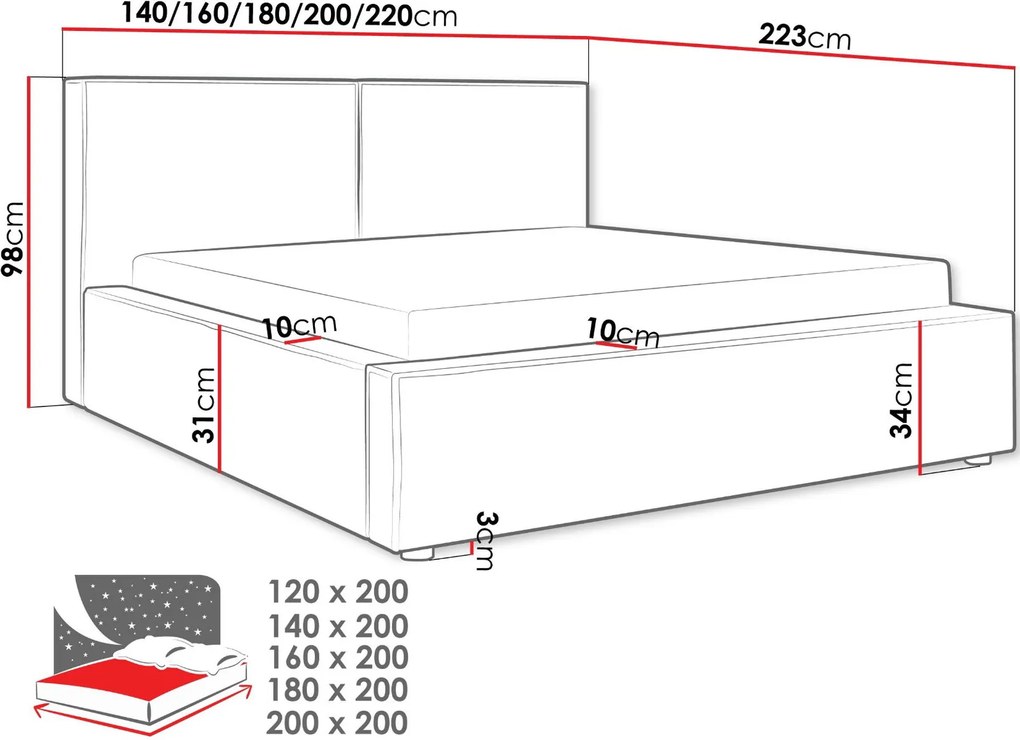 Тапицирано легло Santos-Сиво-200 x 200