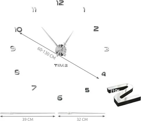 Декоративен стенен часовник Ruhhy, 3D цифри и безшумен механизъм, 60-130см