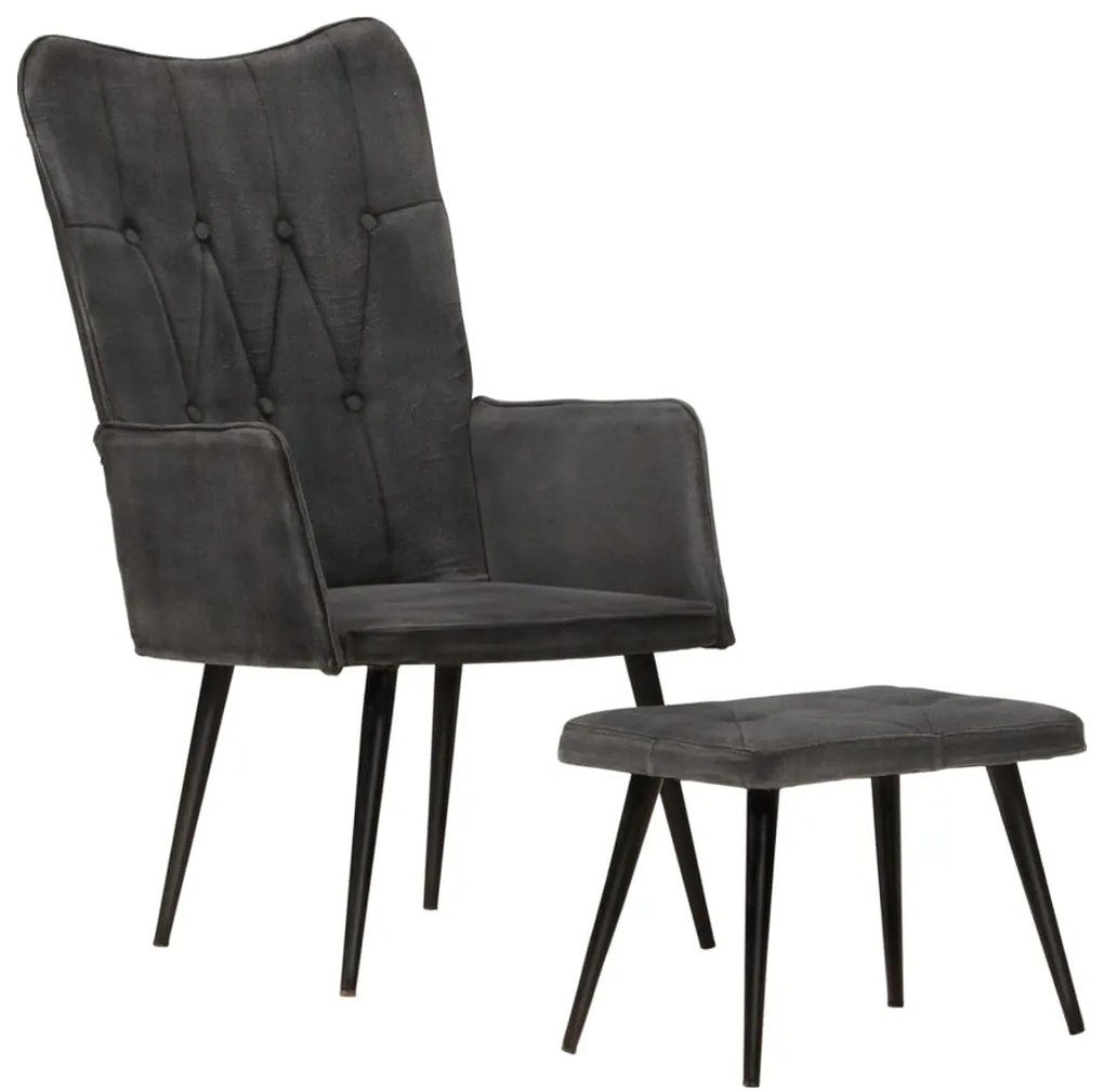 Sonata H Wingback стол с табуретка, черен, винтидж, канава