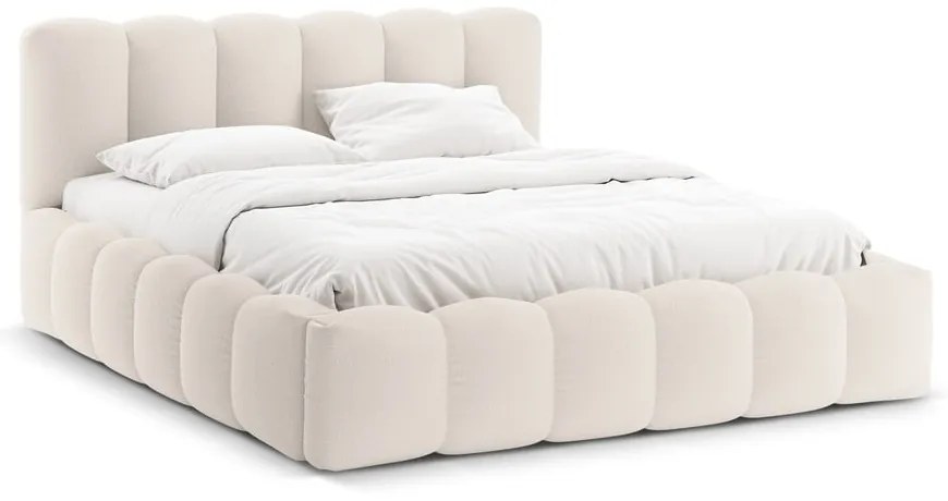 Кремаво двойно тапицирано легло с място за съхранение с включена подматрачна рамка 200x200 cm Lupine – Micadoni