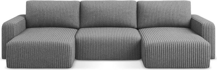Сив сгъваем/с място за съхранение ъглов диван от рипсено кадифе (U форма) Kona – Makamii