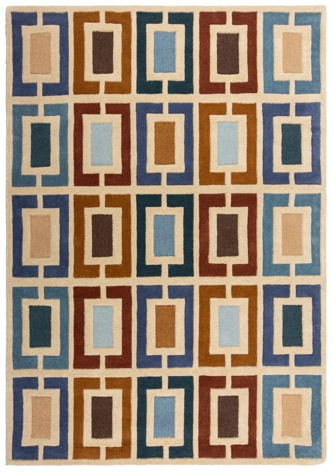 Ръчно изработен вълнен килим в син и оранжев цвят 120x170 cm Retro Blocks – Flair Rugs