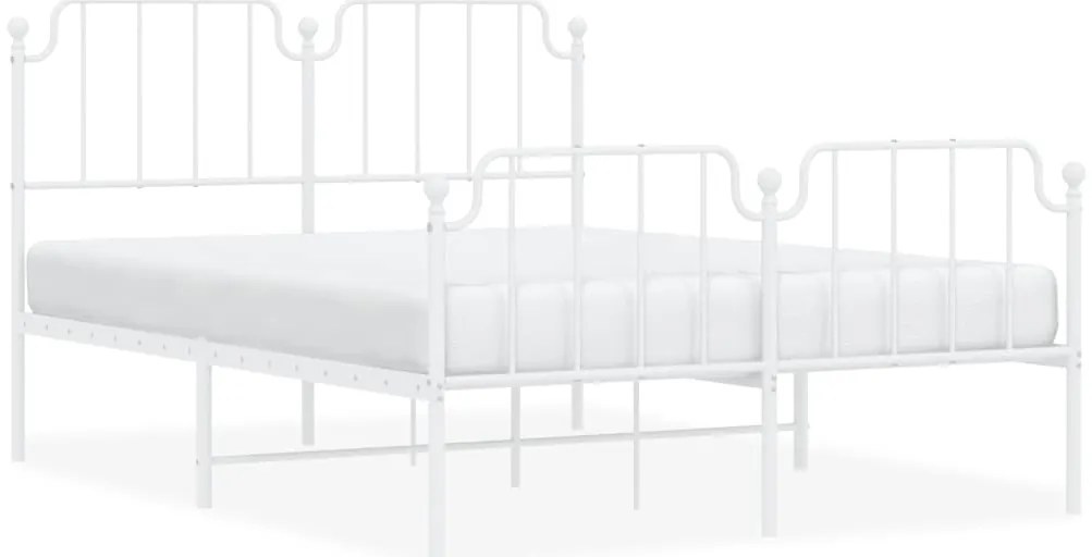 373953 vidaXL Метална рамка за легло с горна и долна табла, бяла, 135x190 см