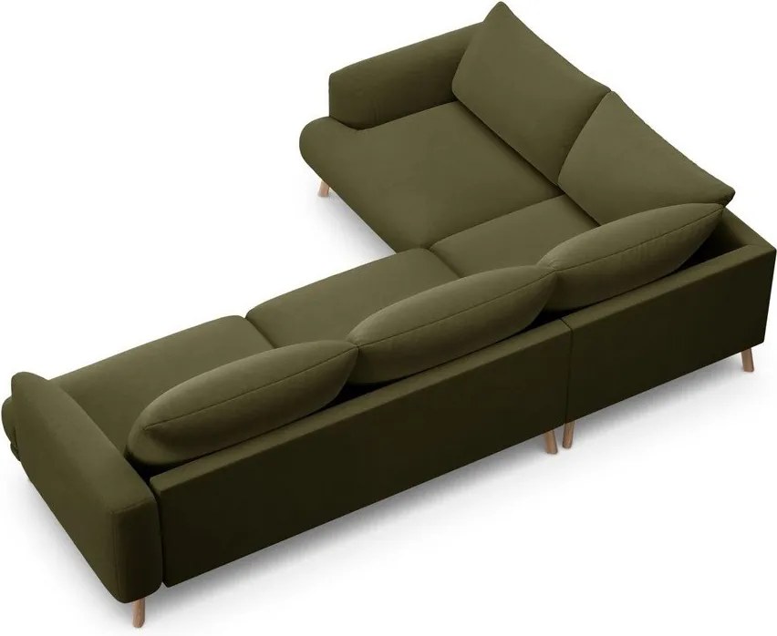 Зелен кадифен ъглов диван (ляв ъгъл/L форма) Naomi – Micadoni